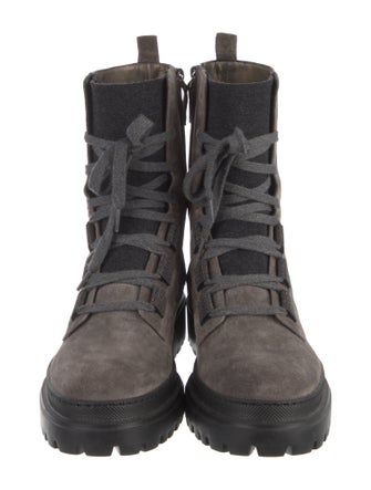 Brunello Cucinelli Monili Suede Combat Boots