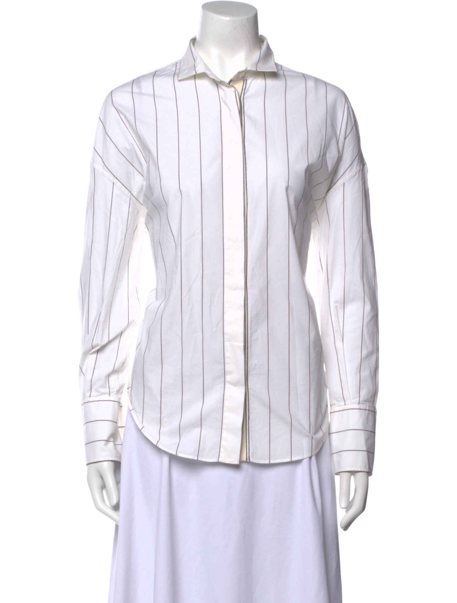 Brunello Cucinelli Striped Long Sleeve Button-Up Top