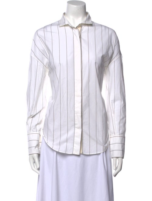 Brunello Cucinelli Striped Long Sleeve Button-Up Top