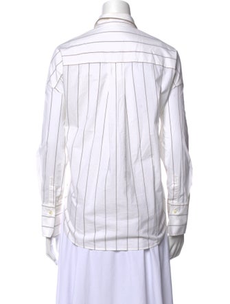 Brunello Cucinelli Striped Long Sleeve Button-Up Top