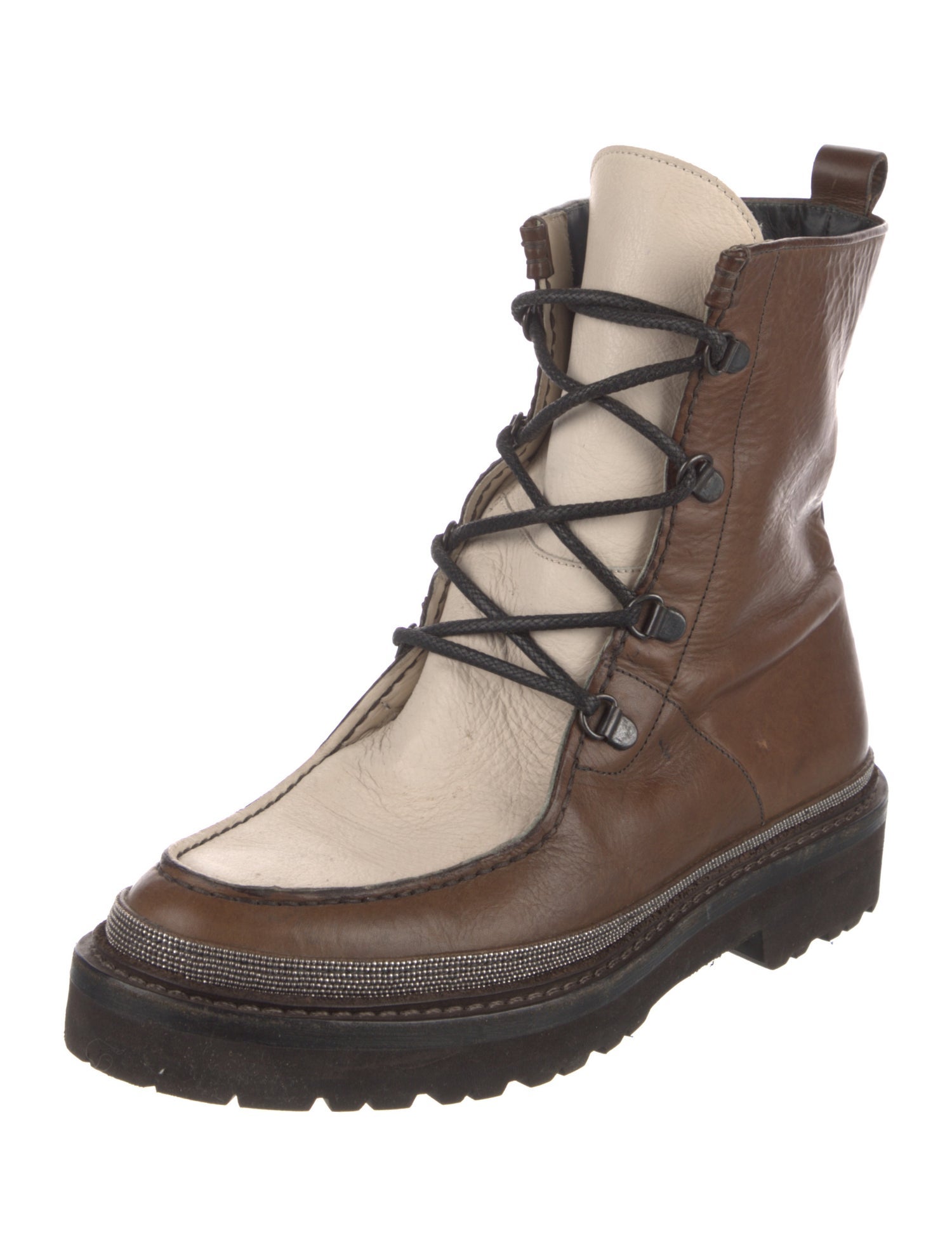 Brunello Cucinelli Monili Leather Combat Boots