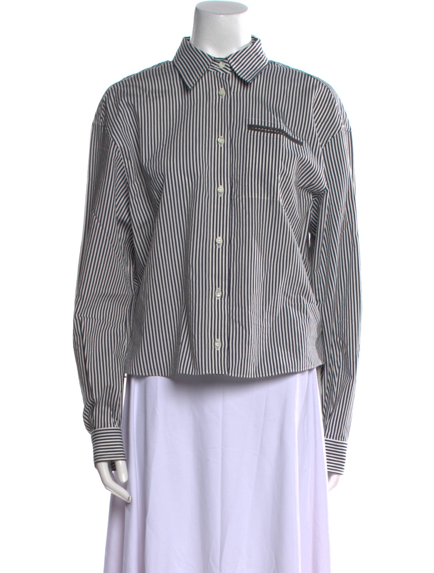 Brunello Cucinelli Striped Long Sleeve Button-Up Top