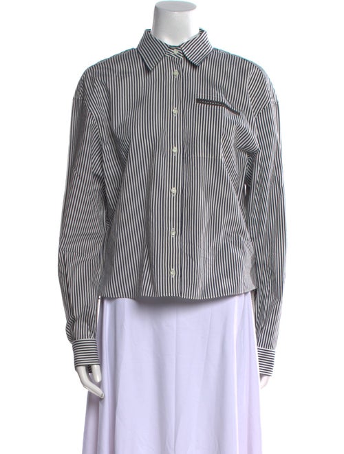 Brunello Cucinelli Striped Long Sleeve Button-Up Top