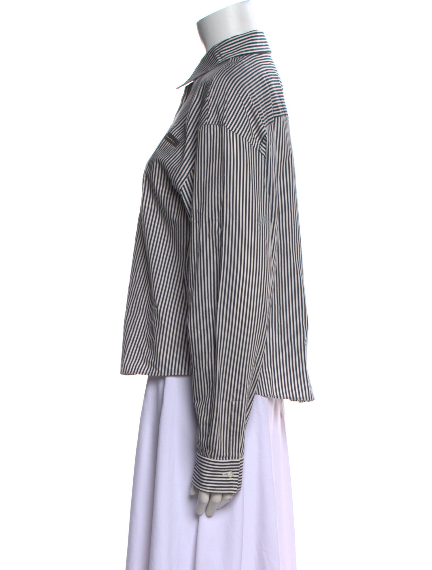 Brunello Cucinelli Striped Long Sleeve Button-Up Top