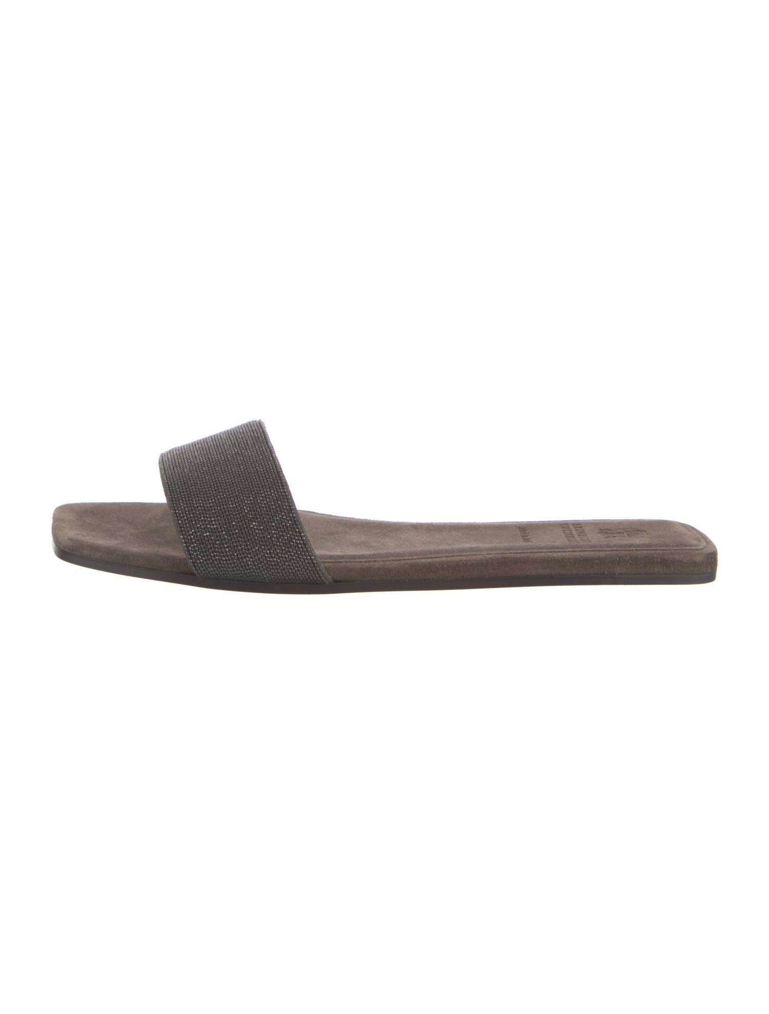 Brunello Cucinelli Suede Beaded Accents Slides