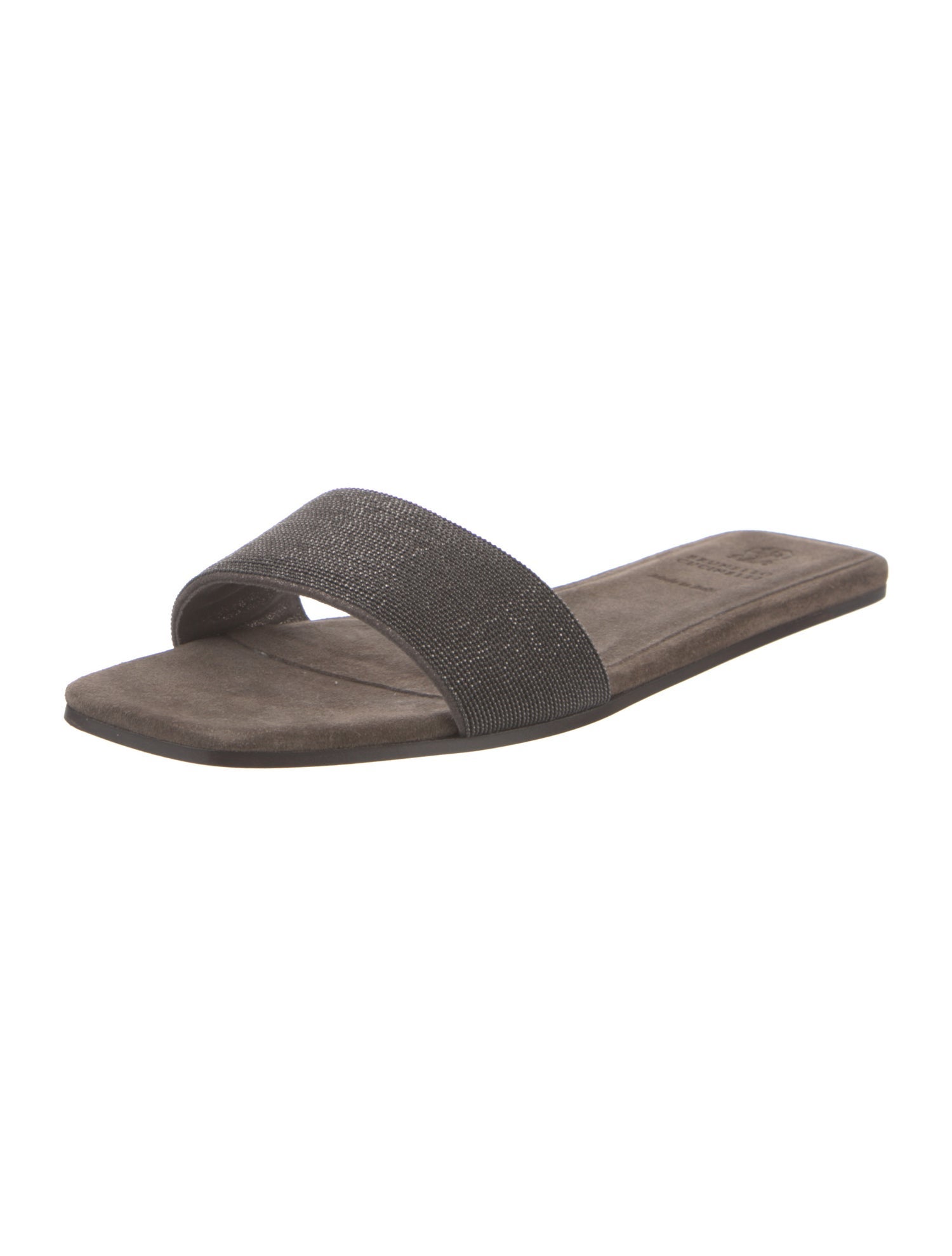 Brunello Cucinelli Suede Beaded Accents Slides