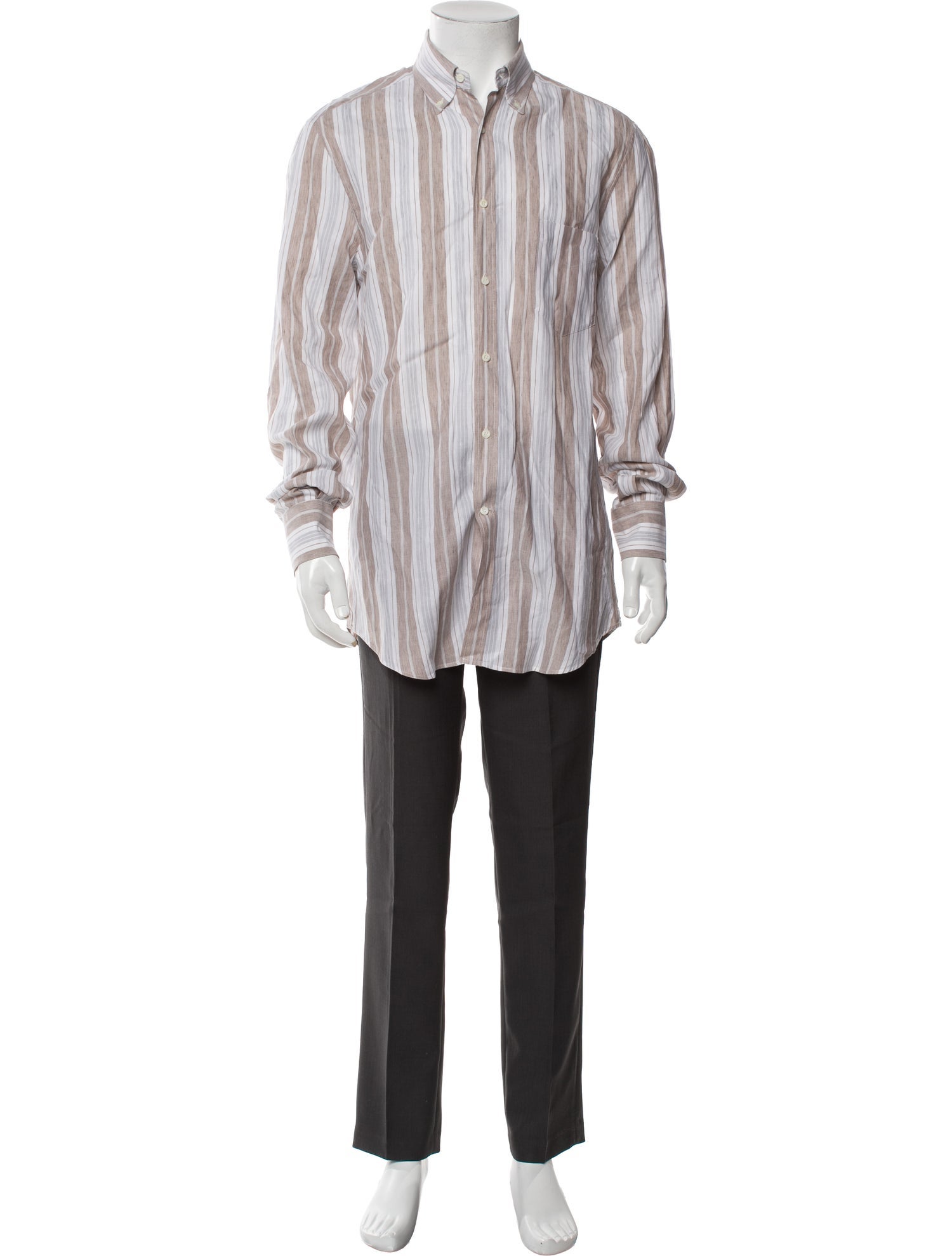 Brunello Cucinelli Striped Long Sleeve Dress Shirt