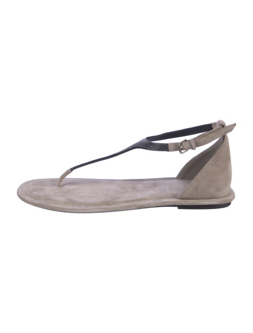 Brunello Cucinelli Monili Leather T-Strap Sandals