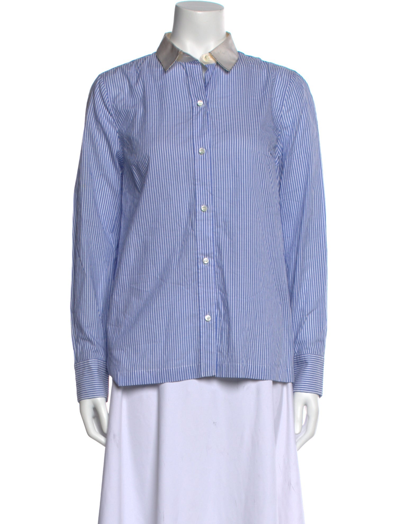 Brunello Cucinelli Striped Long Sleeve Button-Up Top