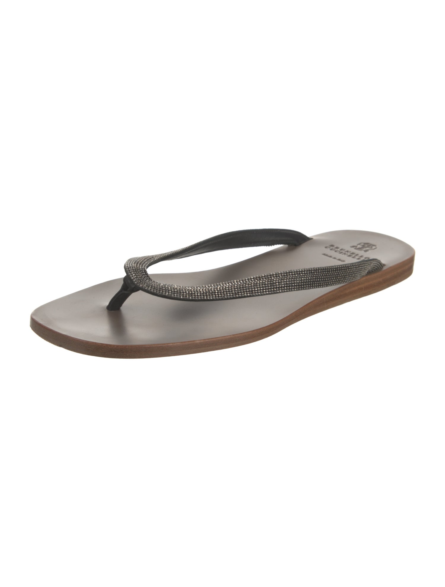 Brunello Cucinelli Monili Leather Flip Flops