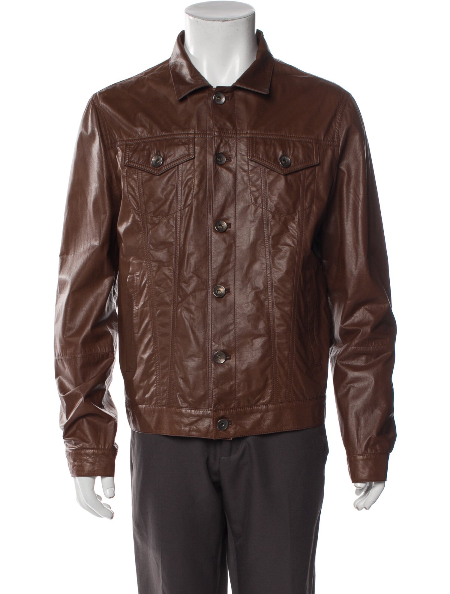 Brunello Cucinelli Leather Trucker Jacket