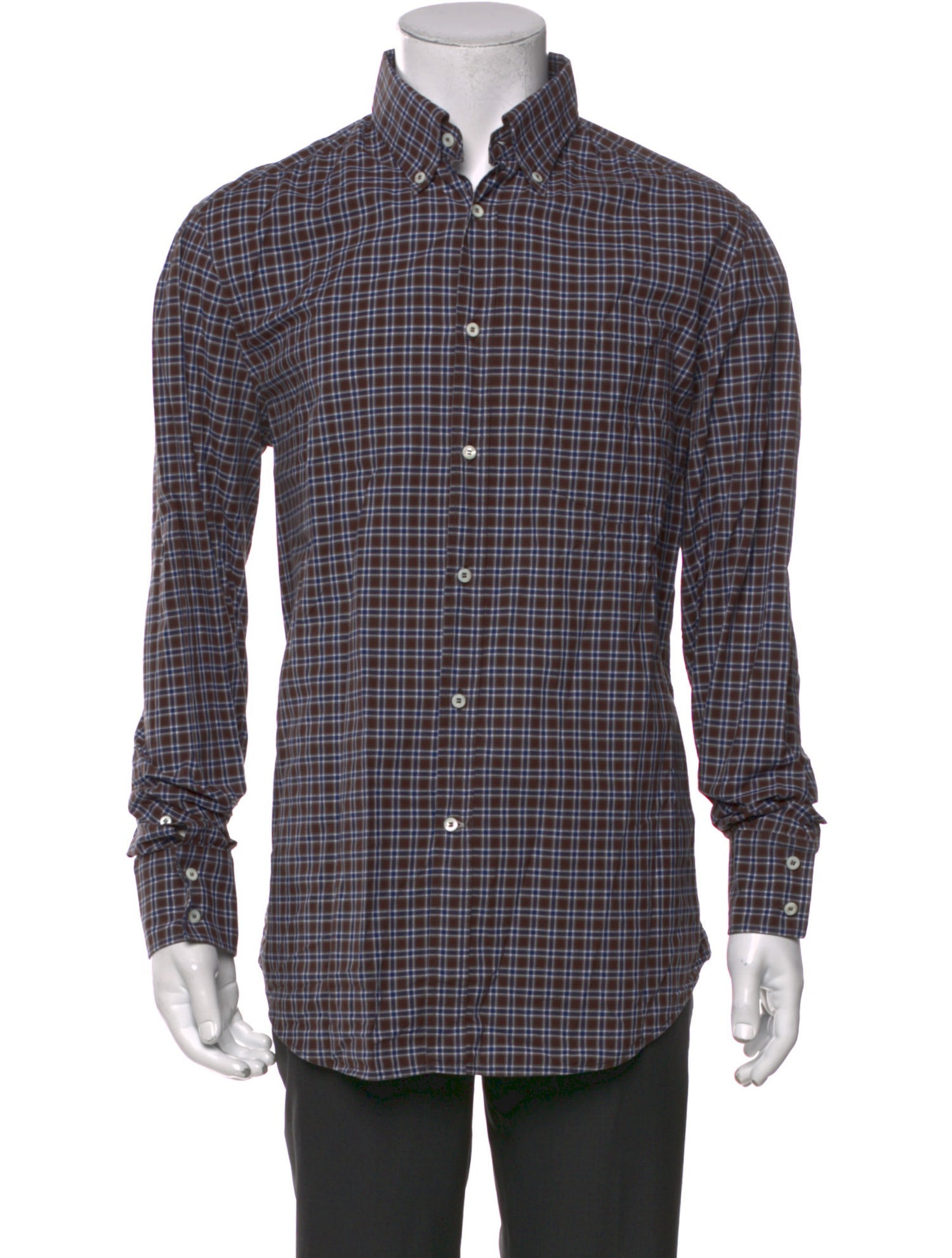 Brunello Cucinelli Plaid Print Long Sleeve Shirt