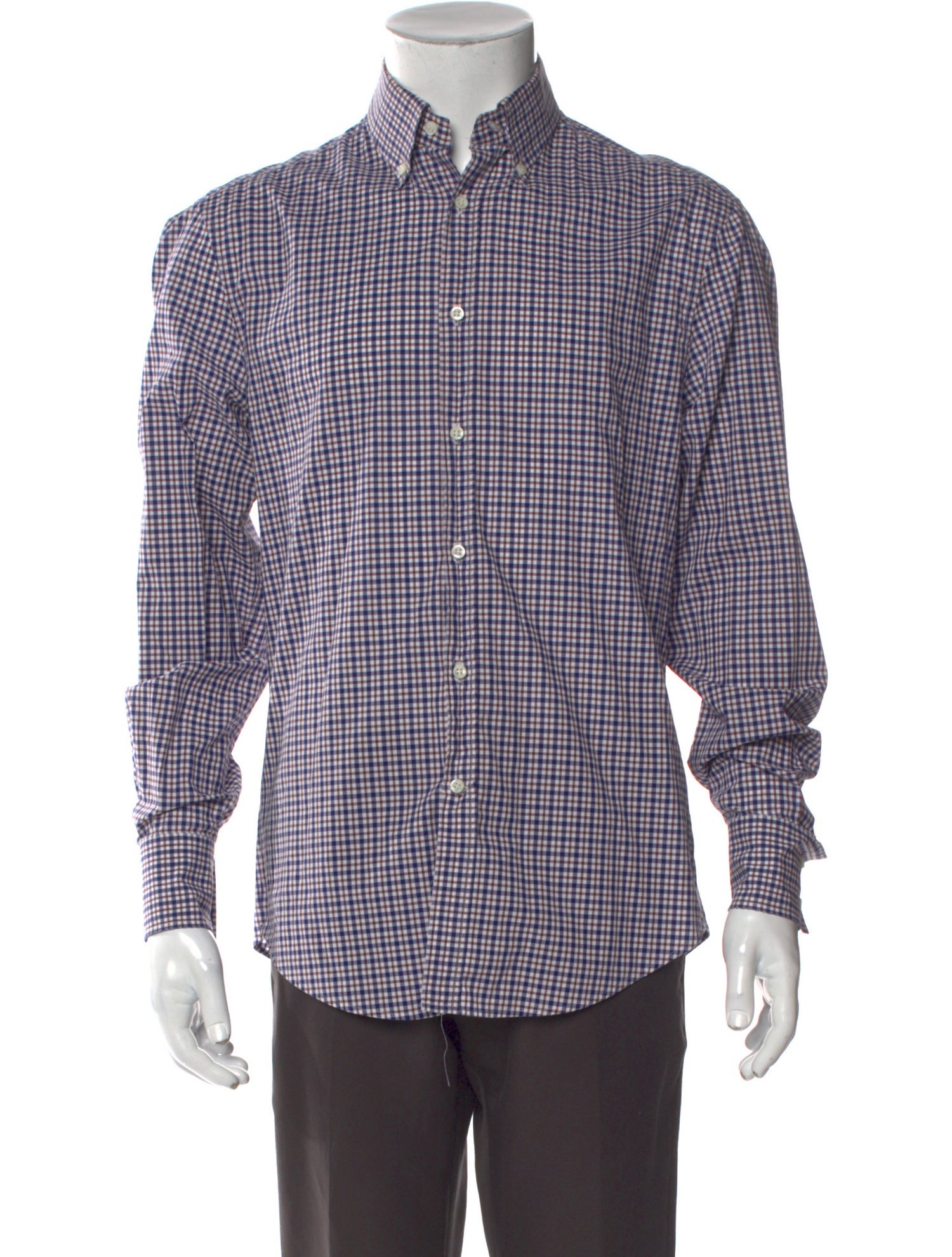 Brunello Cucinelli Plaid Print Long Sleeve Dress Shirt