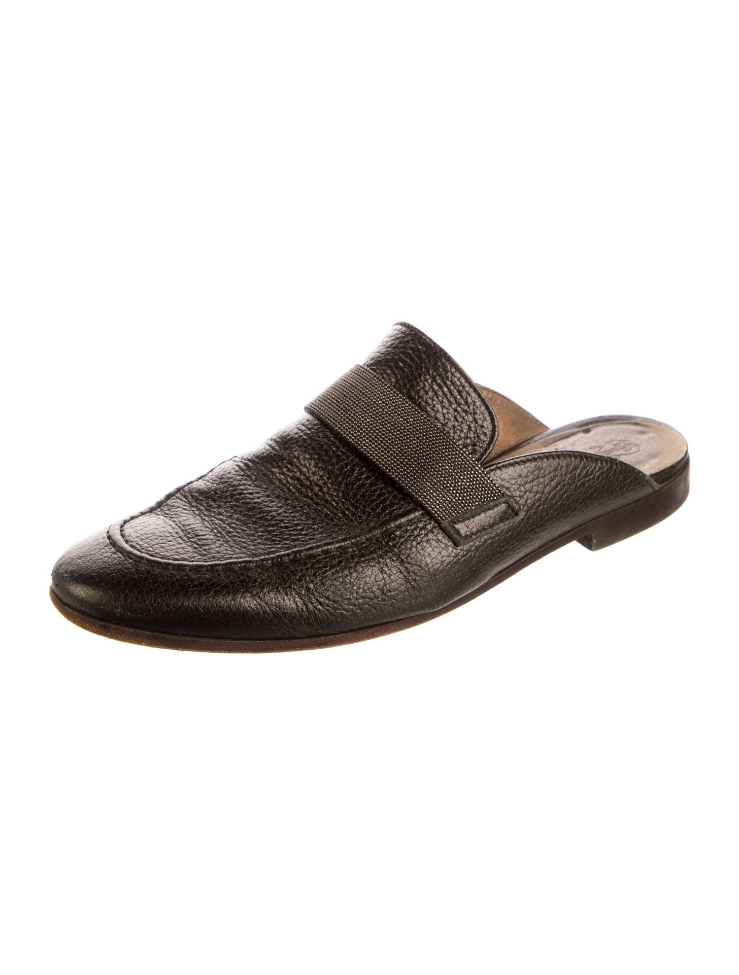 Brunello Cucinelli Leather Beaded Accents Mules