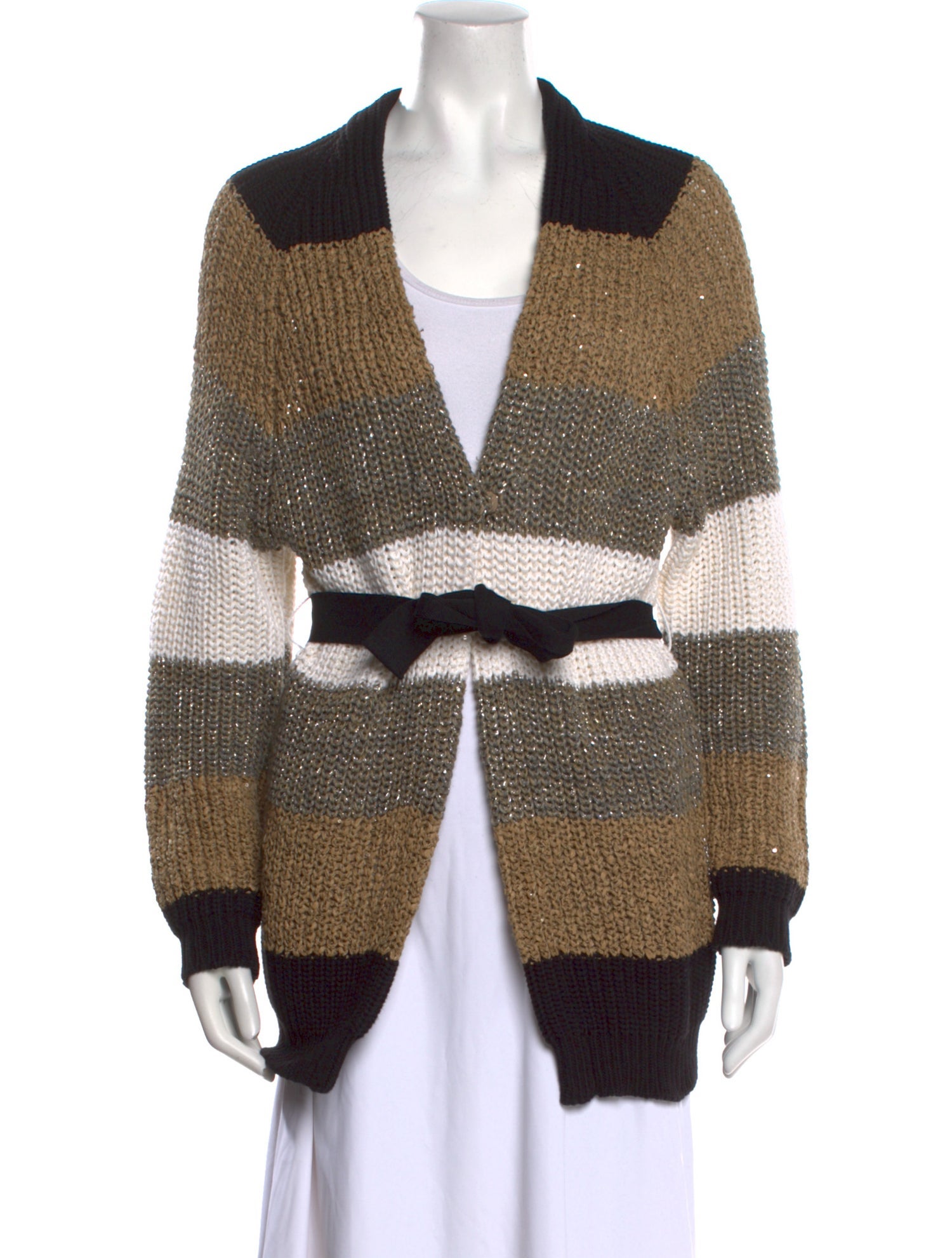 Brunello Cucinelli Striped V-Neck Sweater