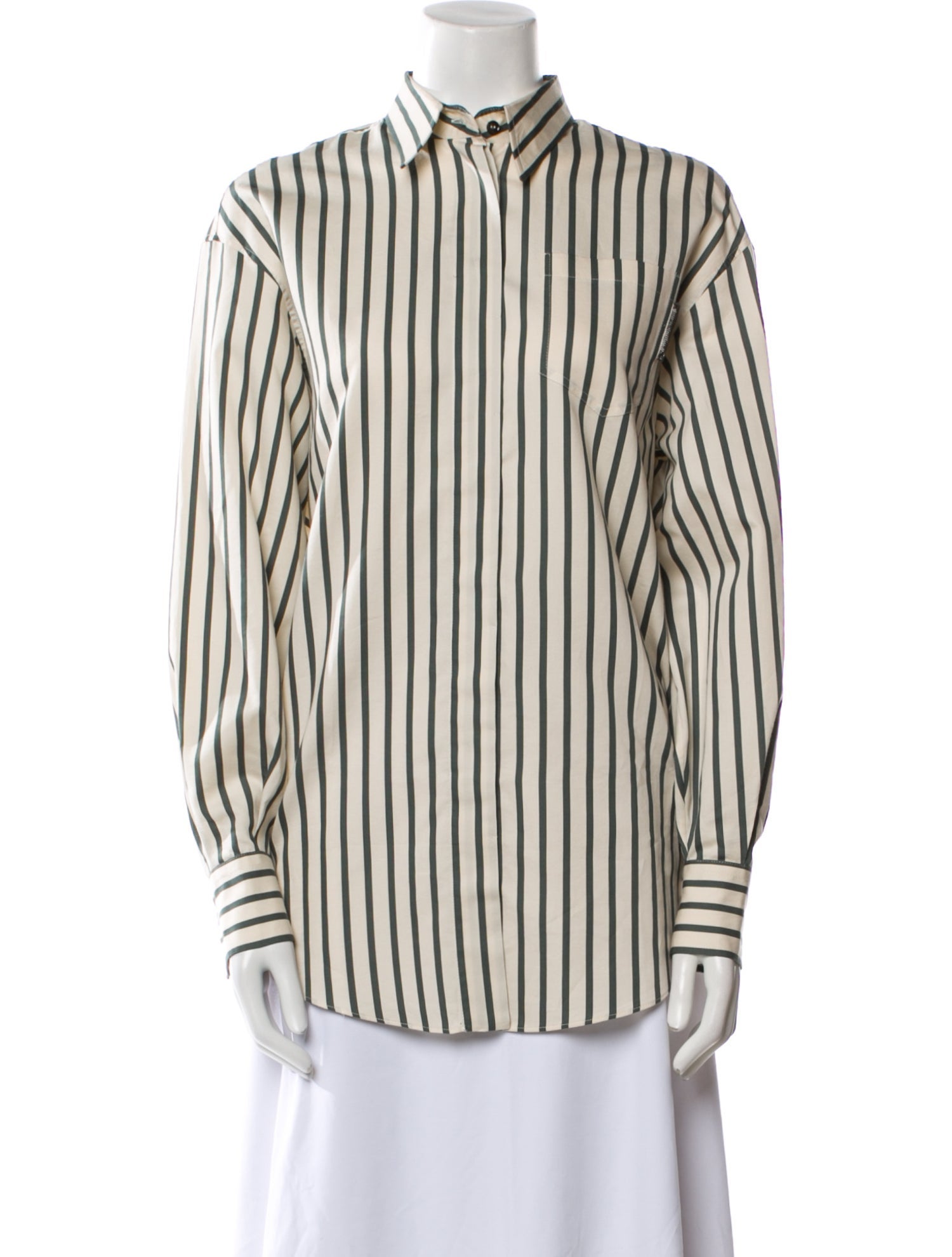 Brunello Cucinelli Striped Long Sleeve Button-Up Top w/ Tags