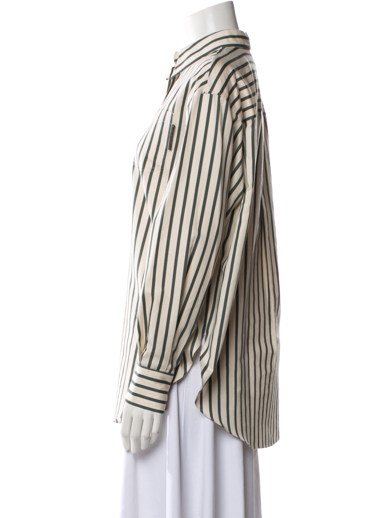 Brunello Cucinelli Striped Long Sleeve Button-Up Top w/ Tags