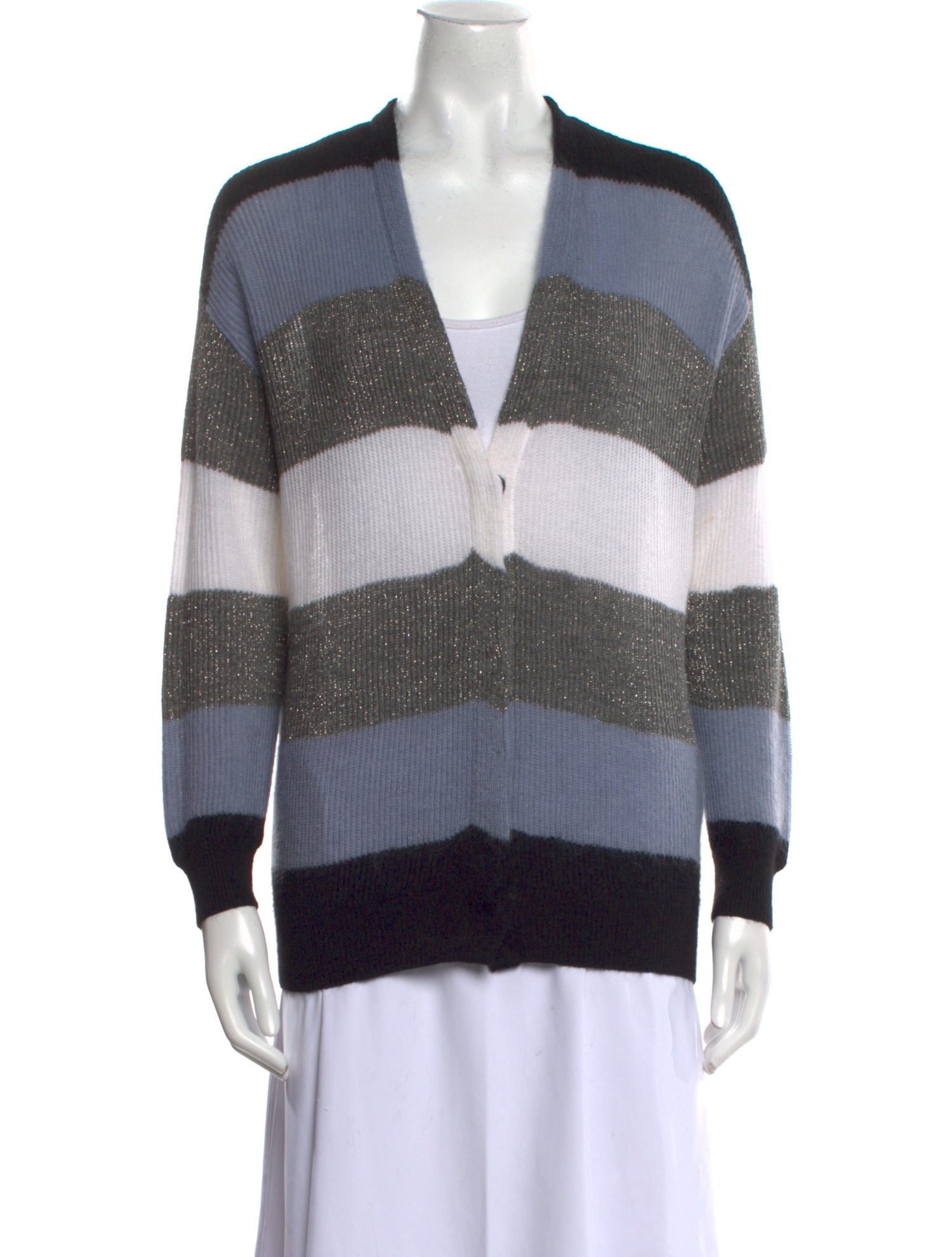 Brunello Cucinelli Striped V-Neck Sweater