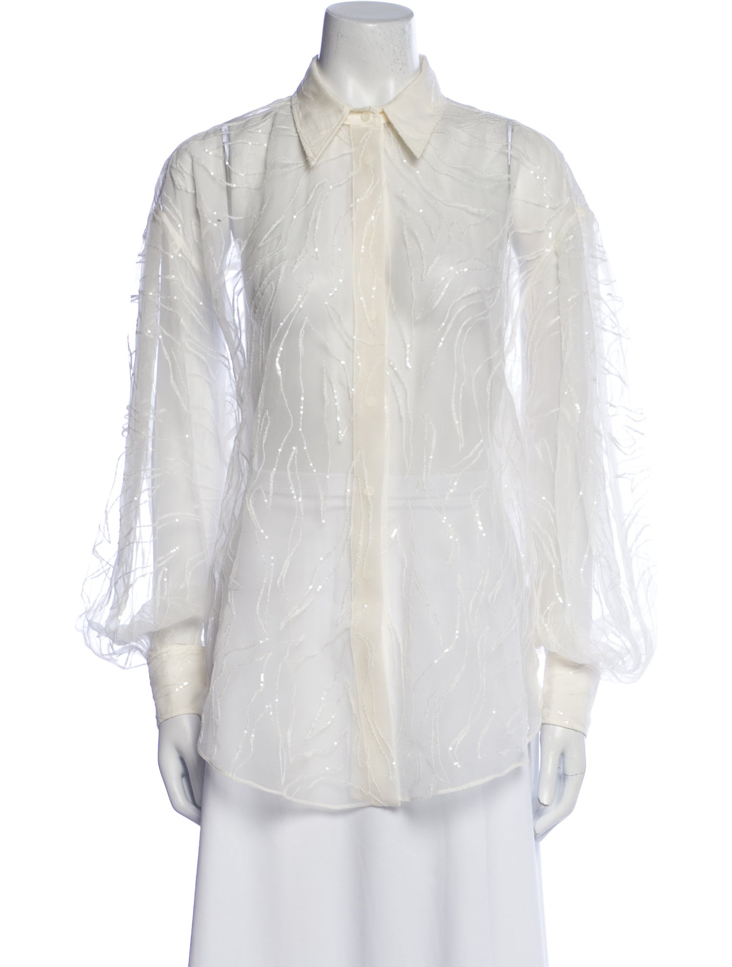Brunello Cucinelli Silk Long Sleeve Button-Up Top
