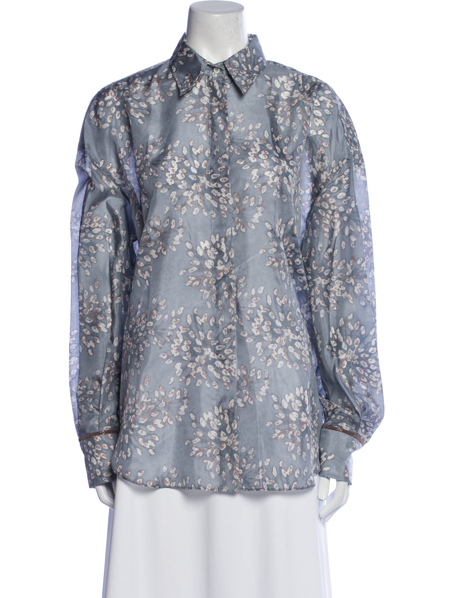 Brunello Cucinelli Silk Printed Button-Up Top