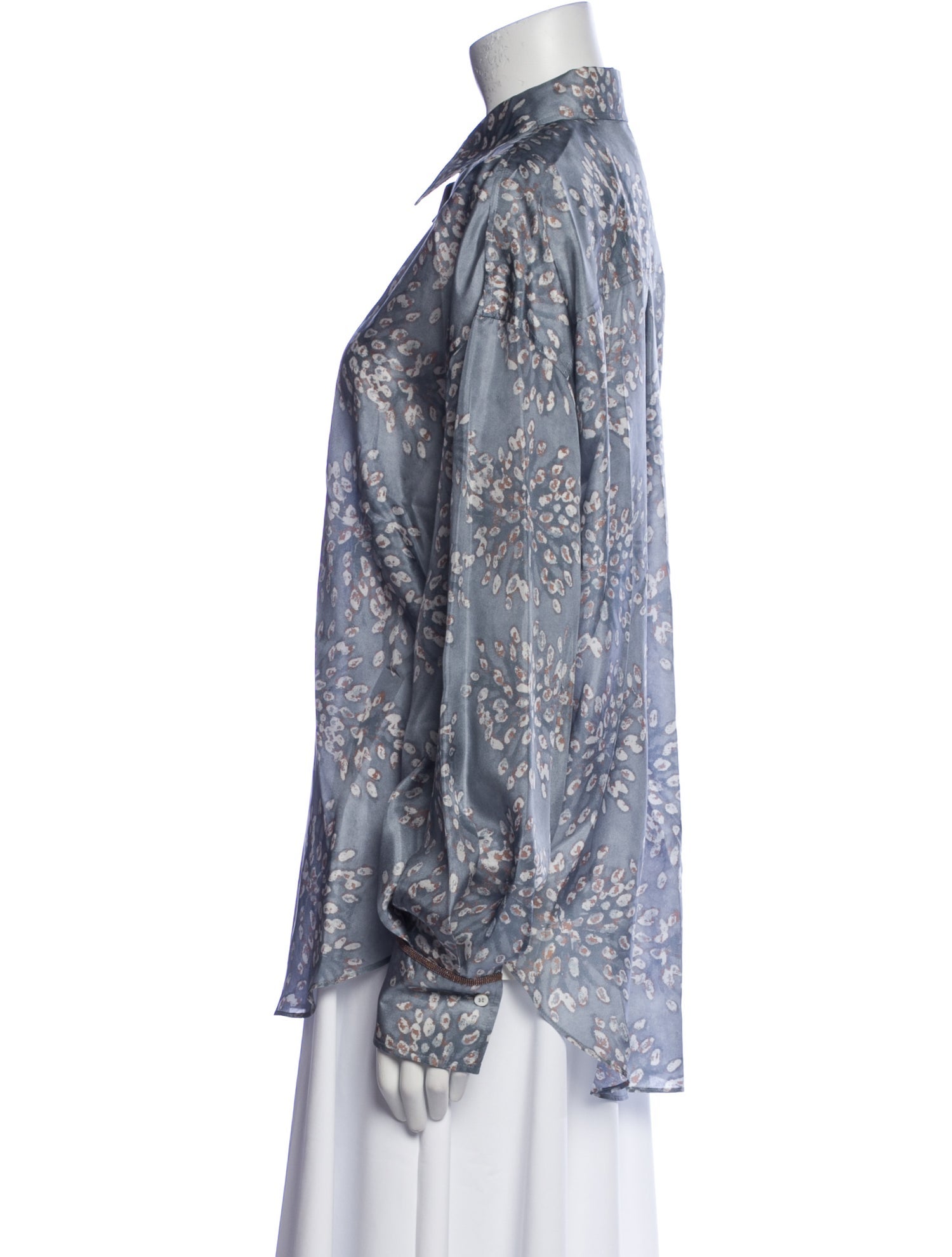 Brunello Cucinelli Silk Printed Button-Up Top