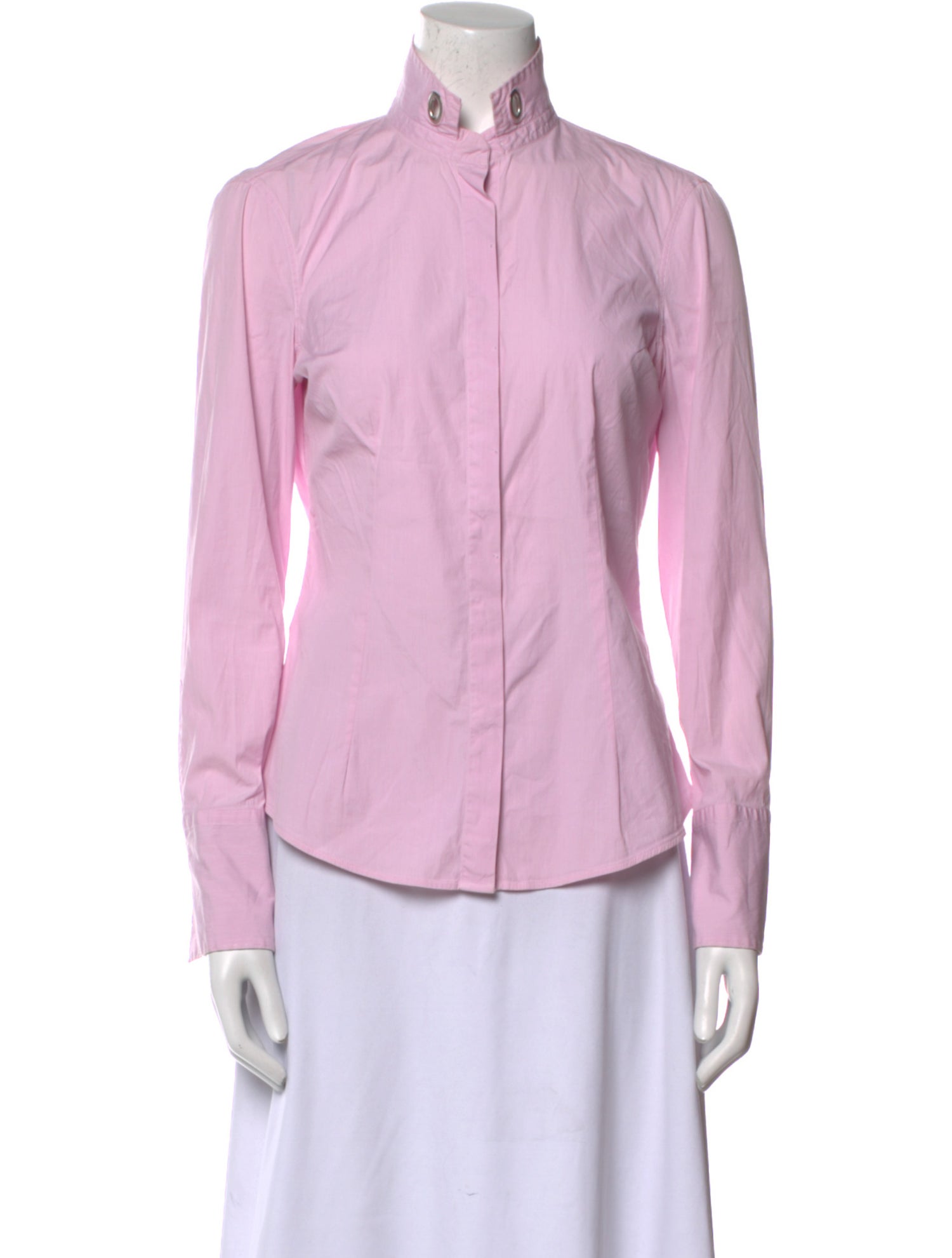 Brunello Cucinelli Mock Neck Long Sleeve Button-Up Top