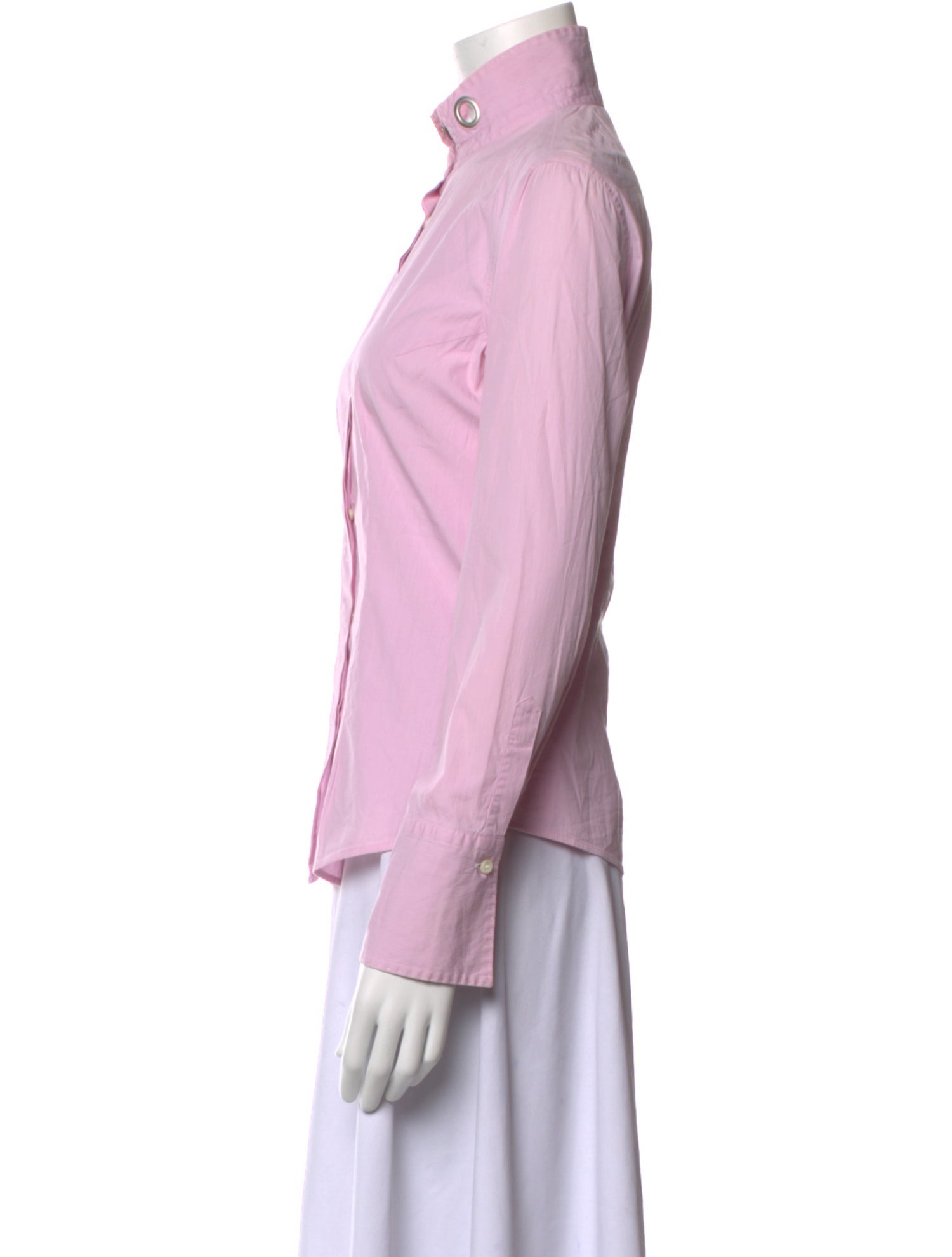 Brunello Cucinelli Mock Neck Long Sleeve Button-Up Top