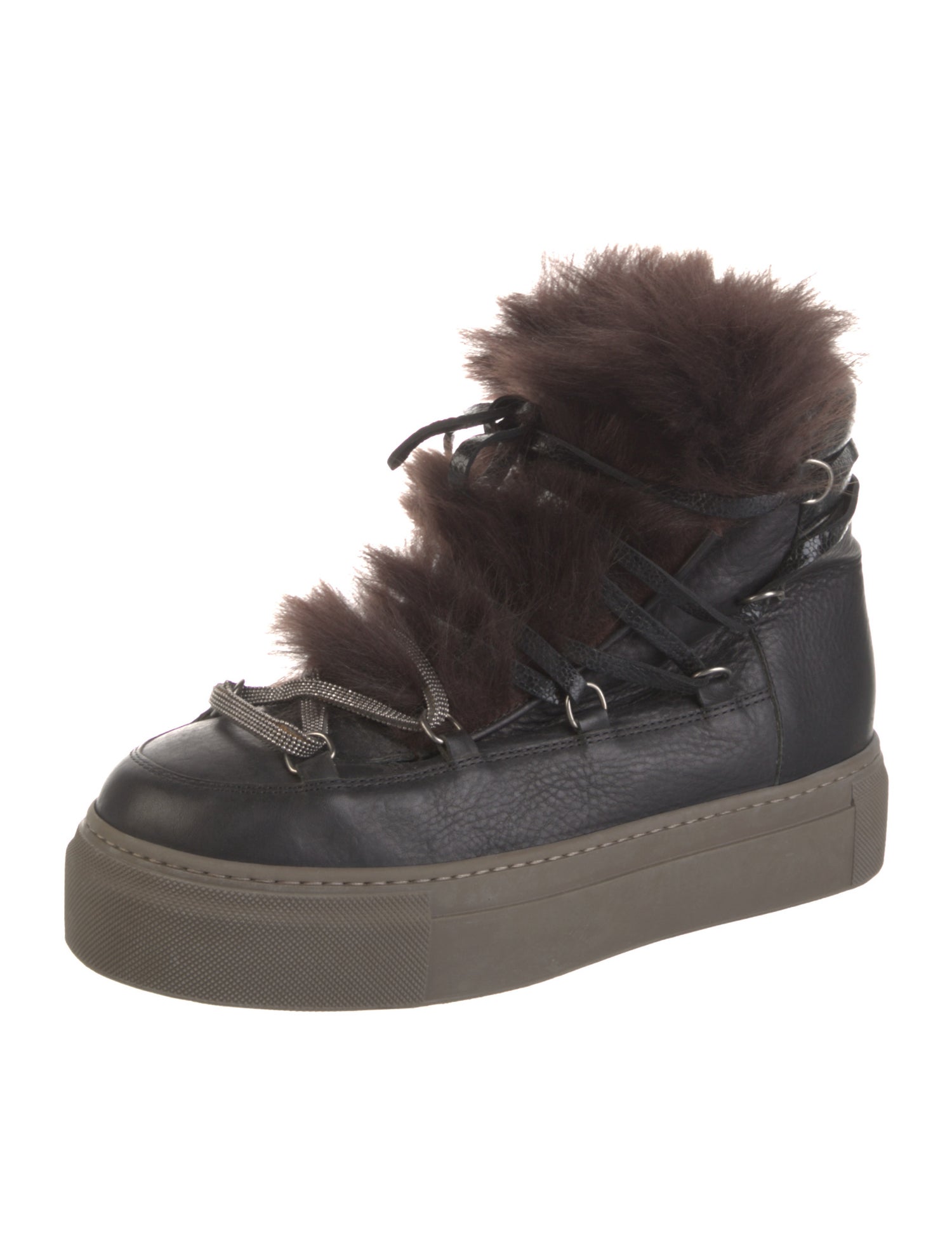 Brunello Cucinelli Leather Colorblock Pattern Lace-Up Boots w/ Tags