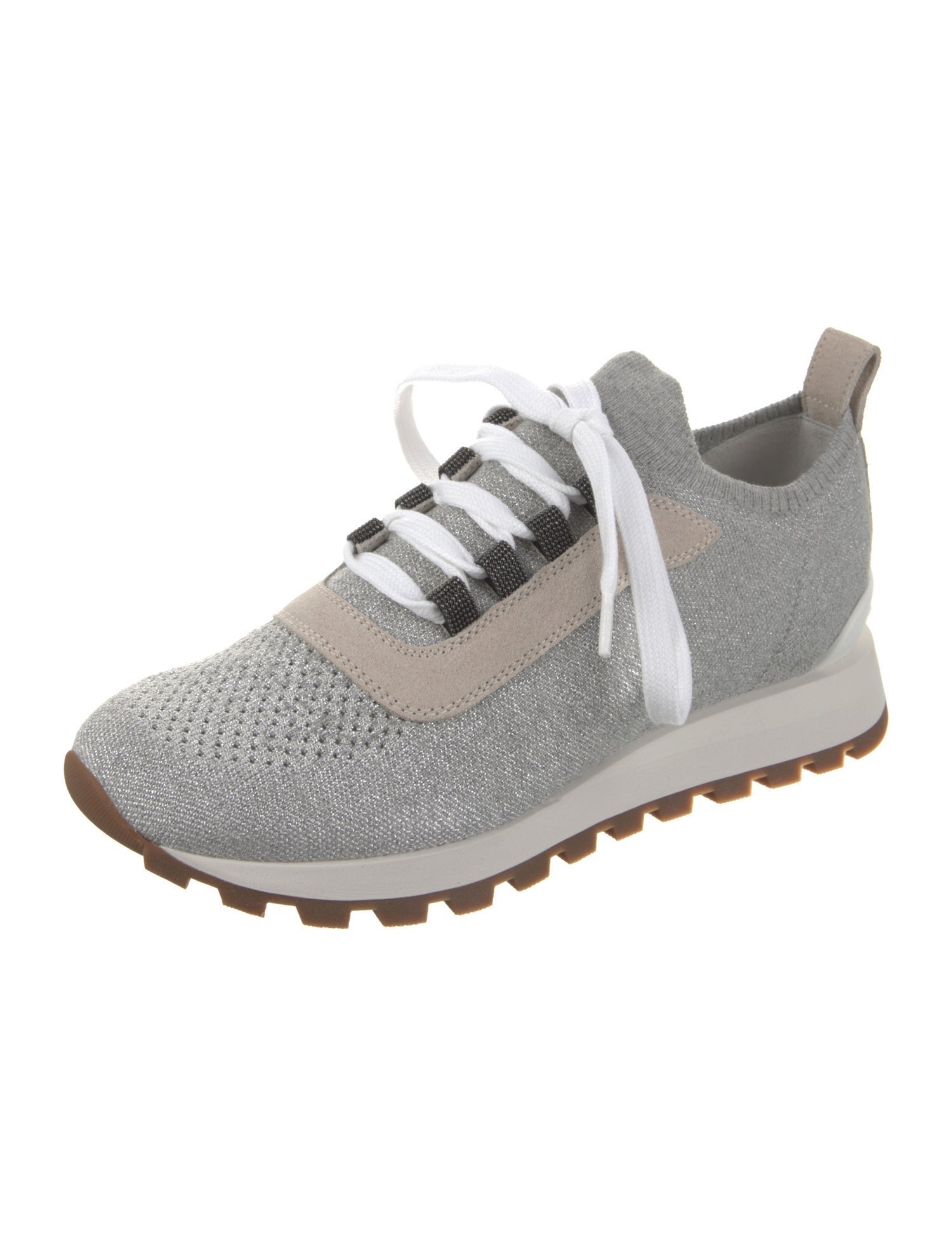 Brunello Cucinelli Colorblock Pattern Glitter Accents Sneakers