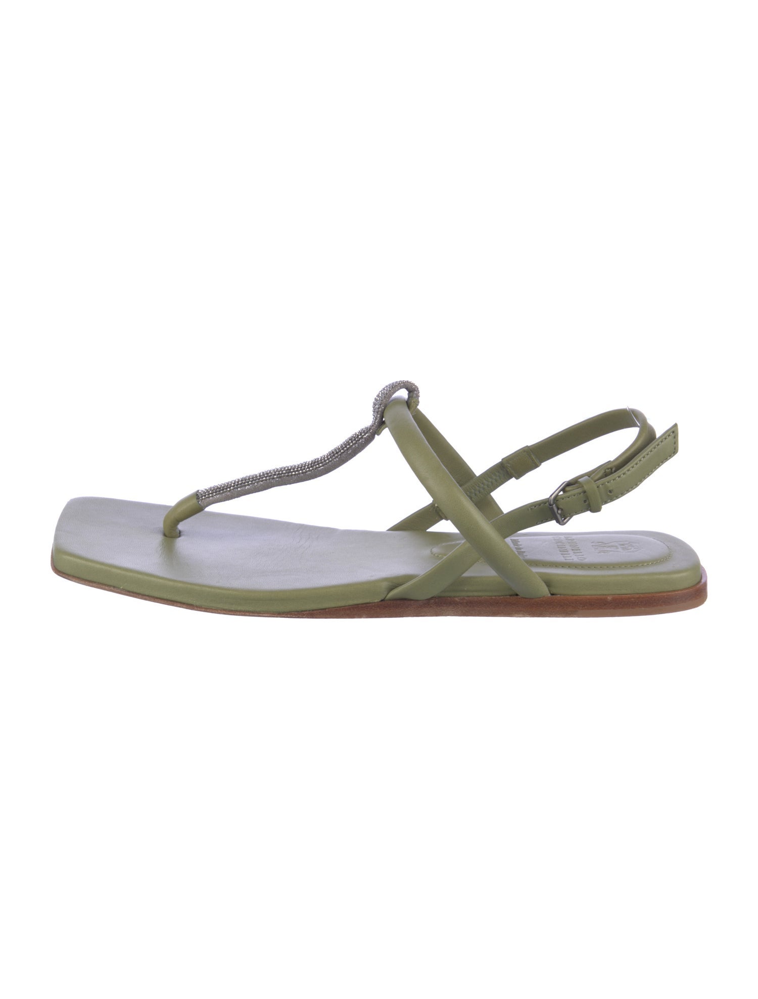 Brunello Cucinelli Monili Leather T-Strap Sandals