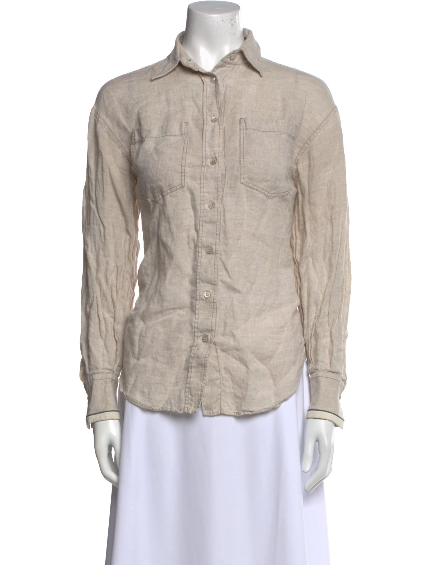 Brunello Cucinelli Silk Long Sleeve Button-Up Top