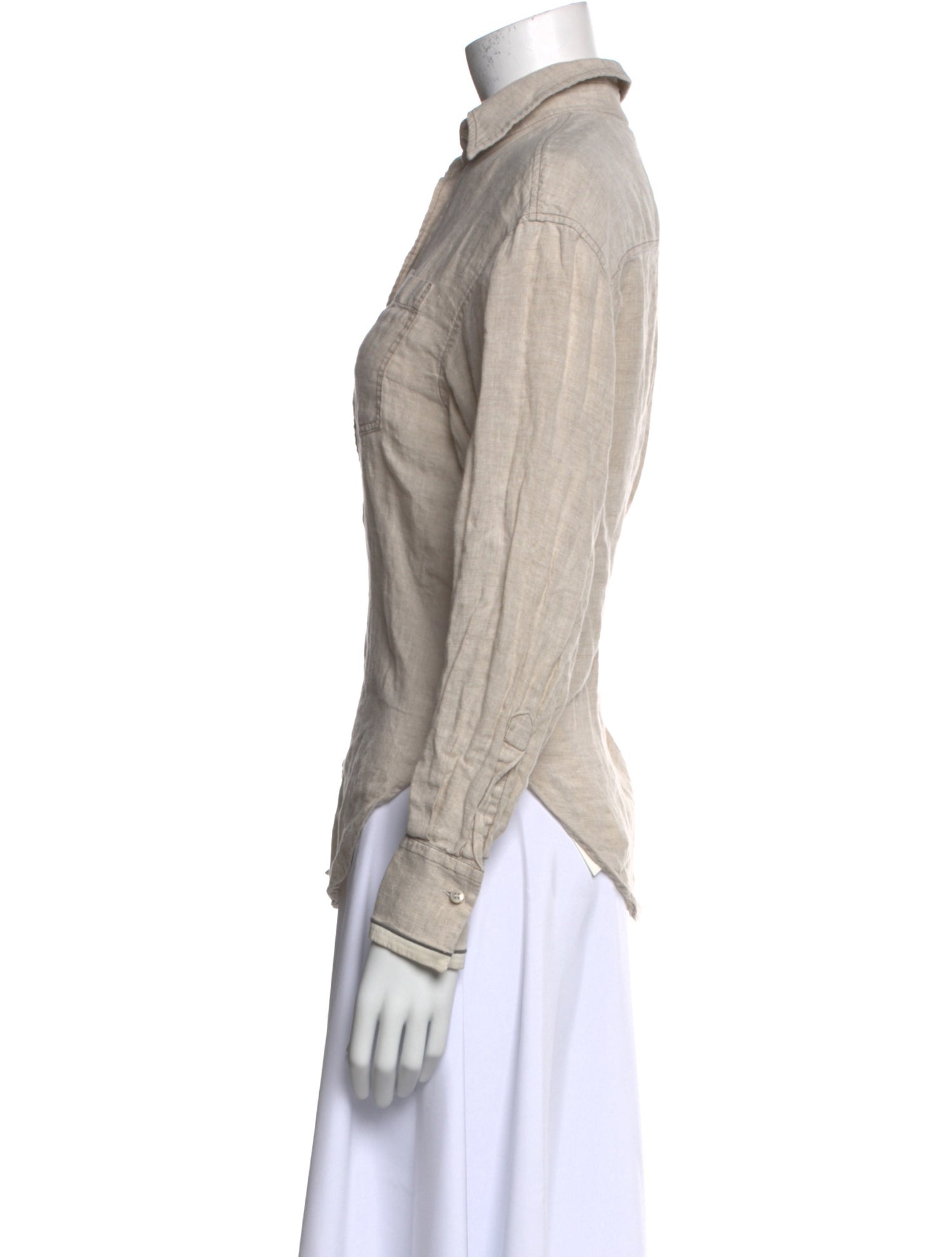 Brunello Cucinelli Silk Long Sleeve Button-Up Top