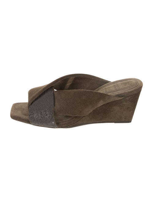 Brunello Cucinelli Suede Beaded Accents Slides