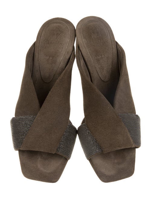 Brunello Cucinelli Suede Beaded Accents Slides