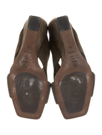 Brunello Cucinelli Suede Beaded Accents Slides