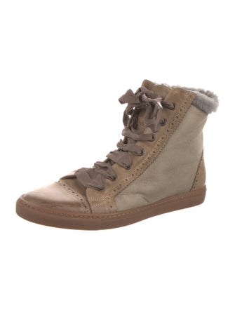 Brunello Cucinelli Leather Fur Trim Lace-Up Boots