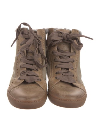 Brunello Cucinelli Leather Fur Trim Lace-Up Boots