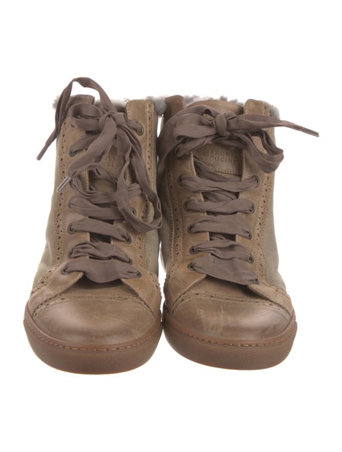 Brunello Cucinelli Leather Fur Trim Lace-Up Boots