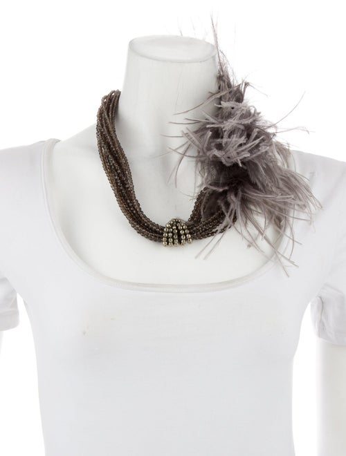 Brunello Cucinelli Smoky Quartz, Pyrite & Ostrich Feather Multistrand Necklace