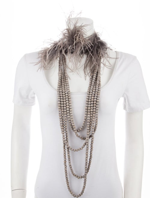 Brunello Cucinelli Feather & Wood Beaded Multistrand Necklace