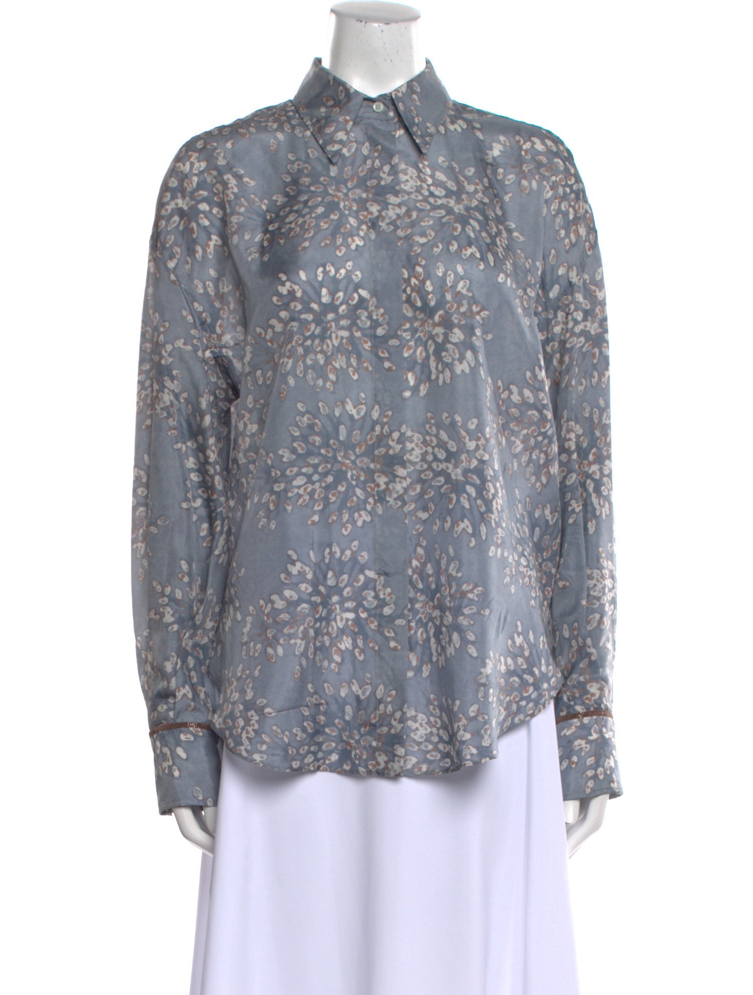 Brunello Cucinelli Silk Floral Print Button-Up Top