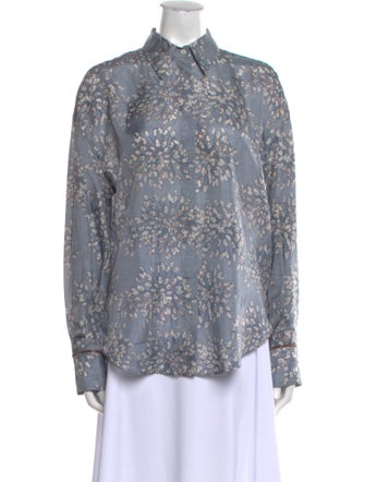 Brunello Cucinelli Silk Floral Print Button-Up Top