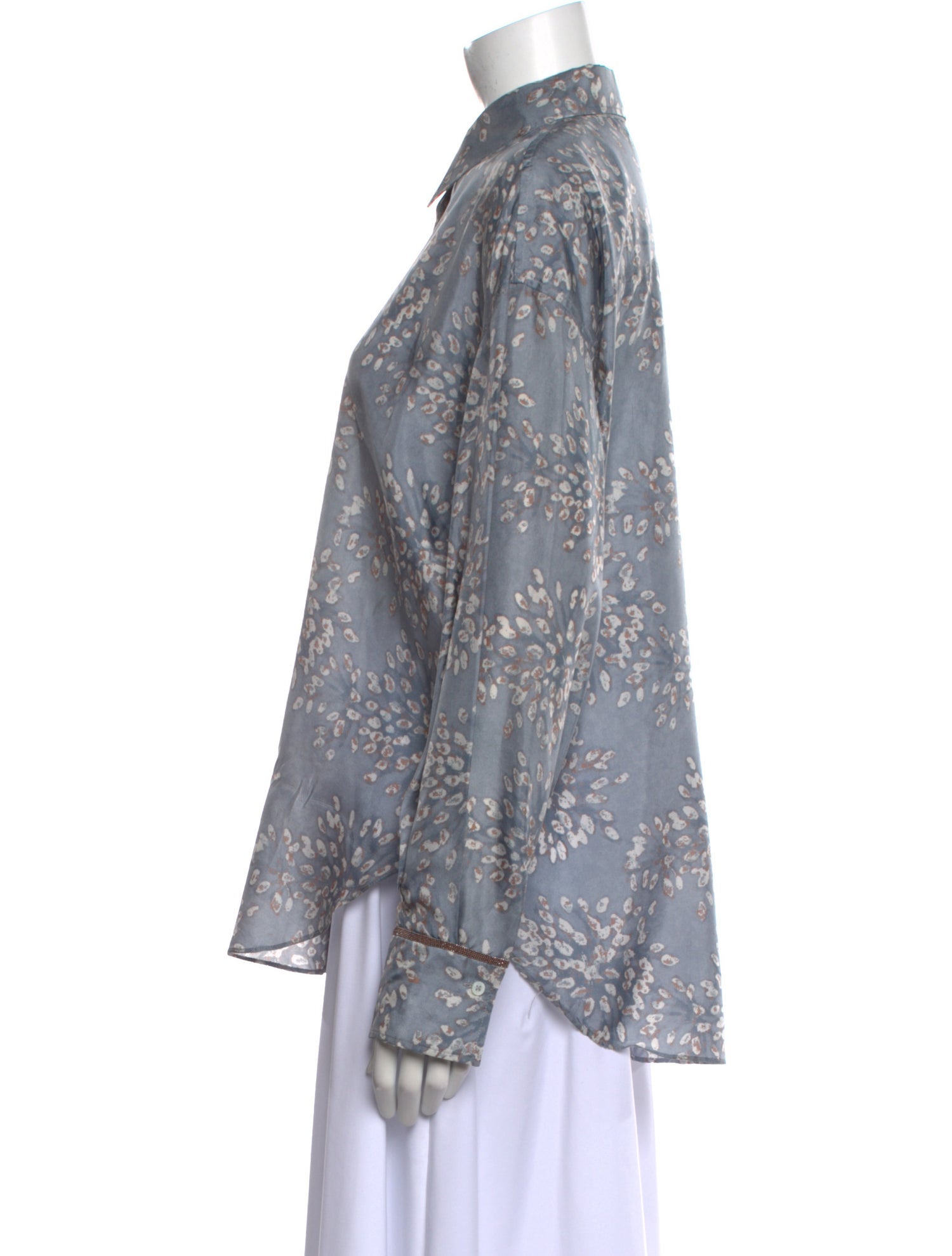 Brunello Cucinelli Silk Floral Print Button-Up Top