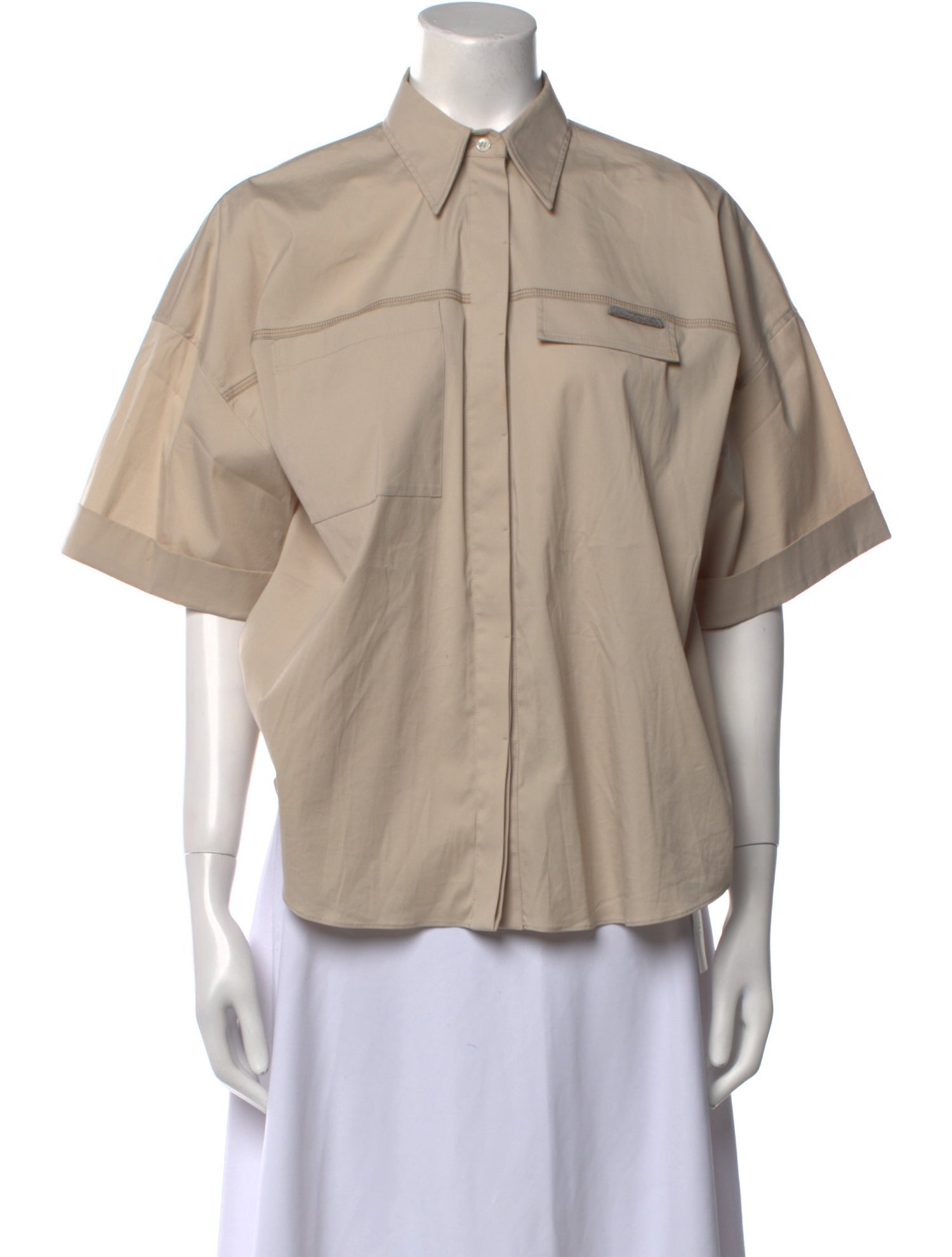 Brunello Cucinelli Short Sleeve Button-Up Top
