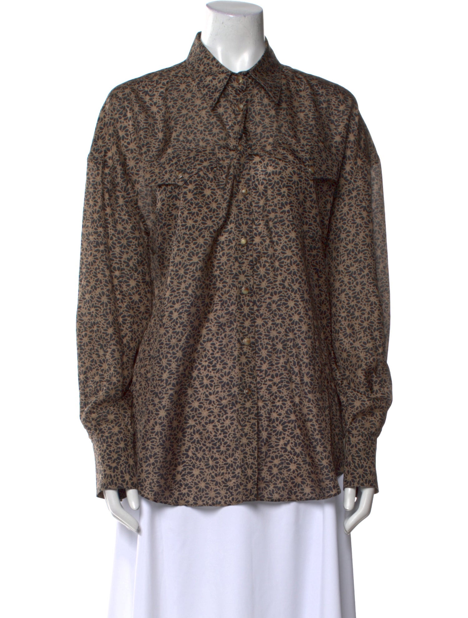 Brunello Cucinelli Silk Floral Print Button-Up Top