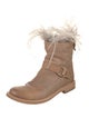 Brunello Cucinelli Leather Feather Trim Moto Boots