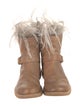 Brunello Cucinelli Leather Feather Trim Moto Boots