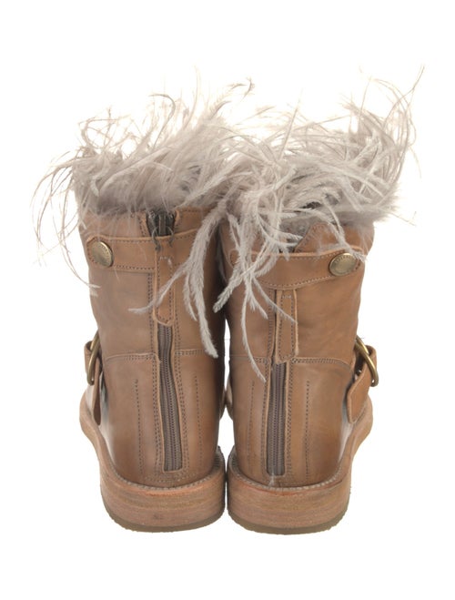 Brunello Cucinelli Leather Feather Trim Moto Boots