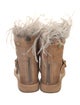 Brunello Cucinelli Leather Feather Trim Moto Boots