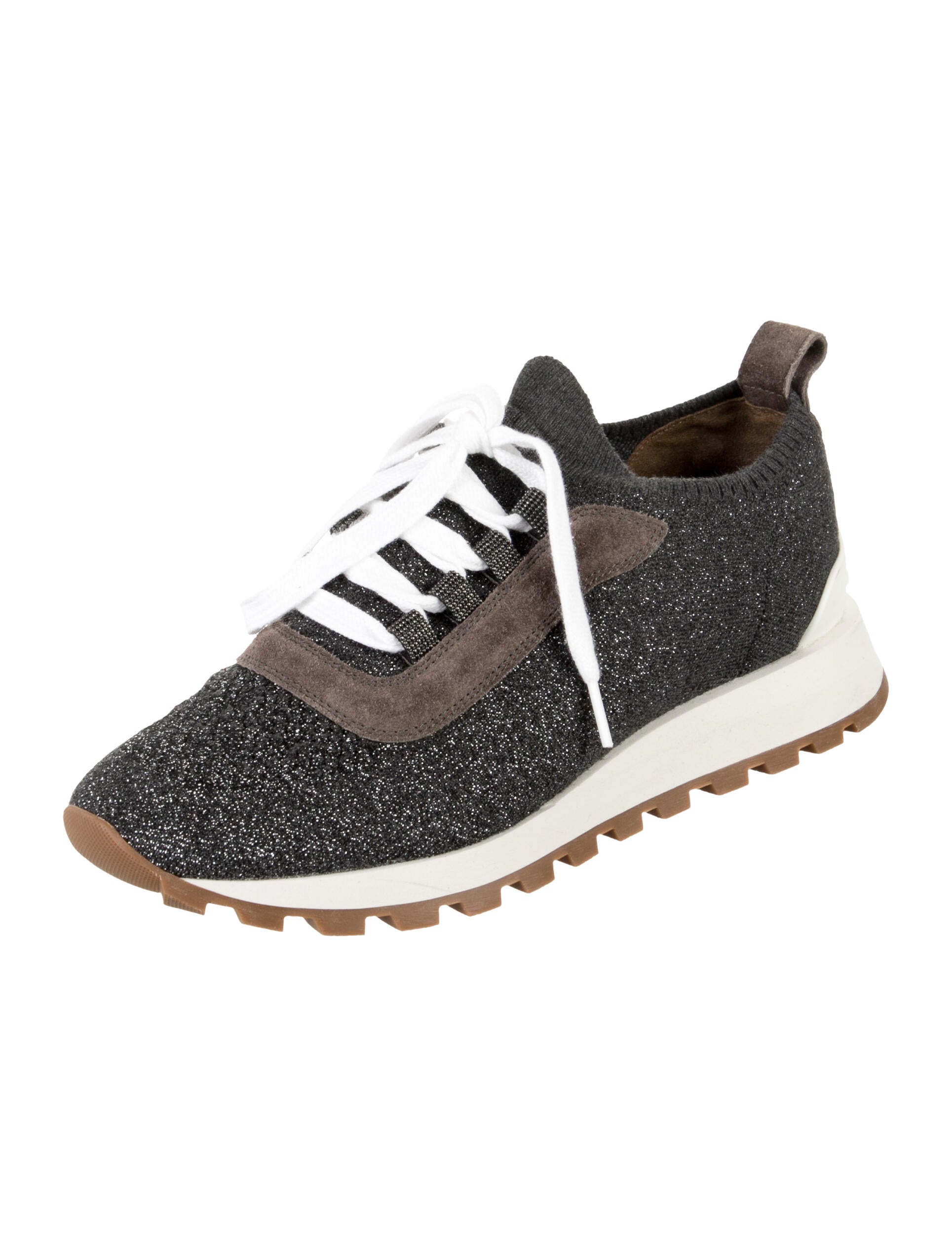 Brunello Cucinelli Colorblock Pattern Glitter Accents Sneakers